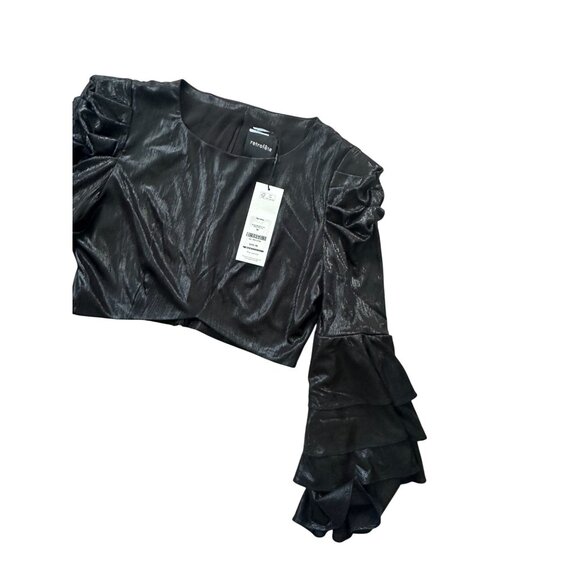 RETROFETE Bateau Black Ruffle Sleeve Crop Blouse Size Medium - Picture 6 of 9